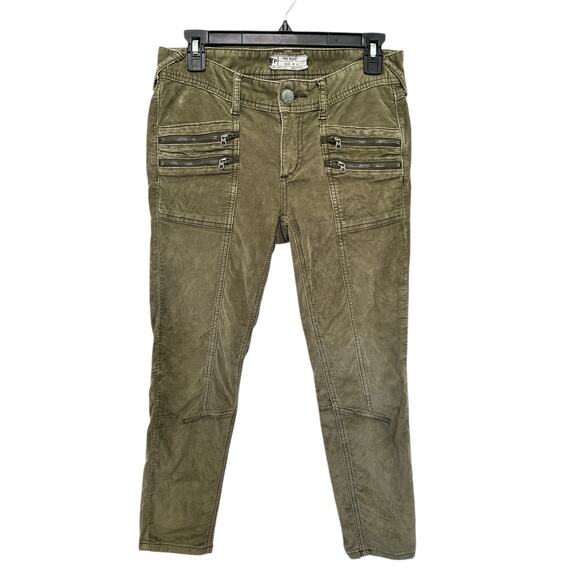 Free People Corduroy Motto Zippers Olive Green Ankle Pants Jeans size 4 - Picture 1 of 4